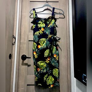 Rebel love Tropical Leaf and Orange Print Dress sz small
